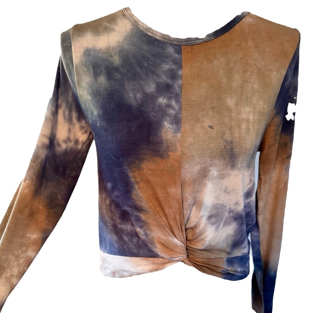 NWT Ginger G Blue and Brown Tie-Dye Long Sleeve crop Top